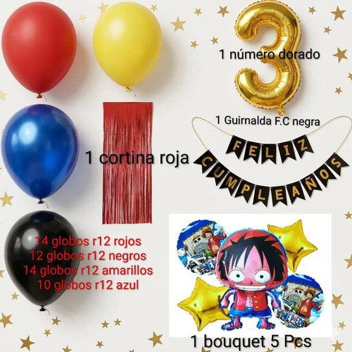 Kit Decoracion Fiesta Cumpleaños Globos One Piece Luffy miniatura 2