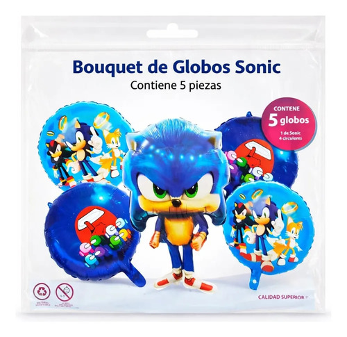 Kit Decoracion Cumpleaños Sonic Globos Cortina Numero 48 Pcs miniatura 3