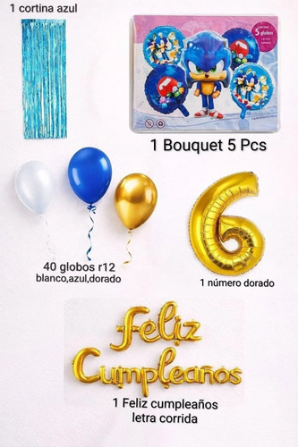 Kit Decoracion Cumpleaños Sonic Globos Cortina Numero 48 Pcs miniatura 2