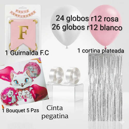 Kit Decoración Cumpleaños Globos Fiesta Gatita Marie Cortina — vista alternativa
