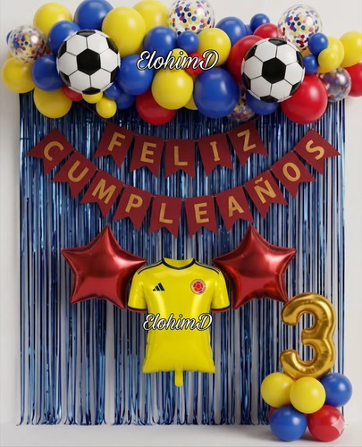 Kit Decoracion Fútbol Selección Colombia Globos Cumpleaños