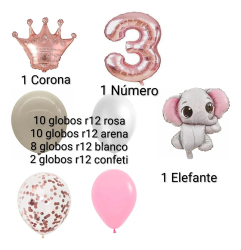 Kit Decoración Globos Animalitos Tiernos - Cumple (mes-años) Elefante miniatura 3