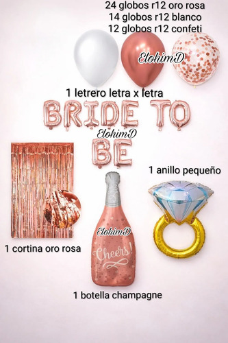 Kit Decoración Globos Despedida Soltera Bride To Be 54 Pzs Oro Rosa miniatura 2